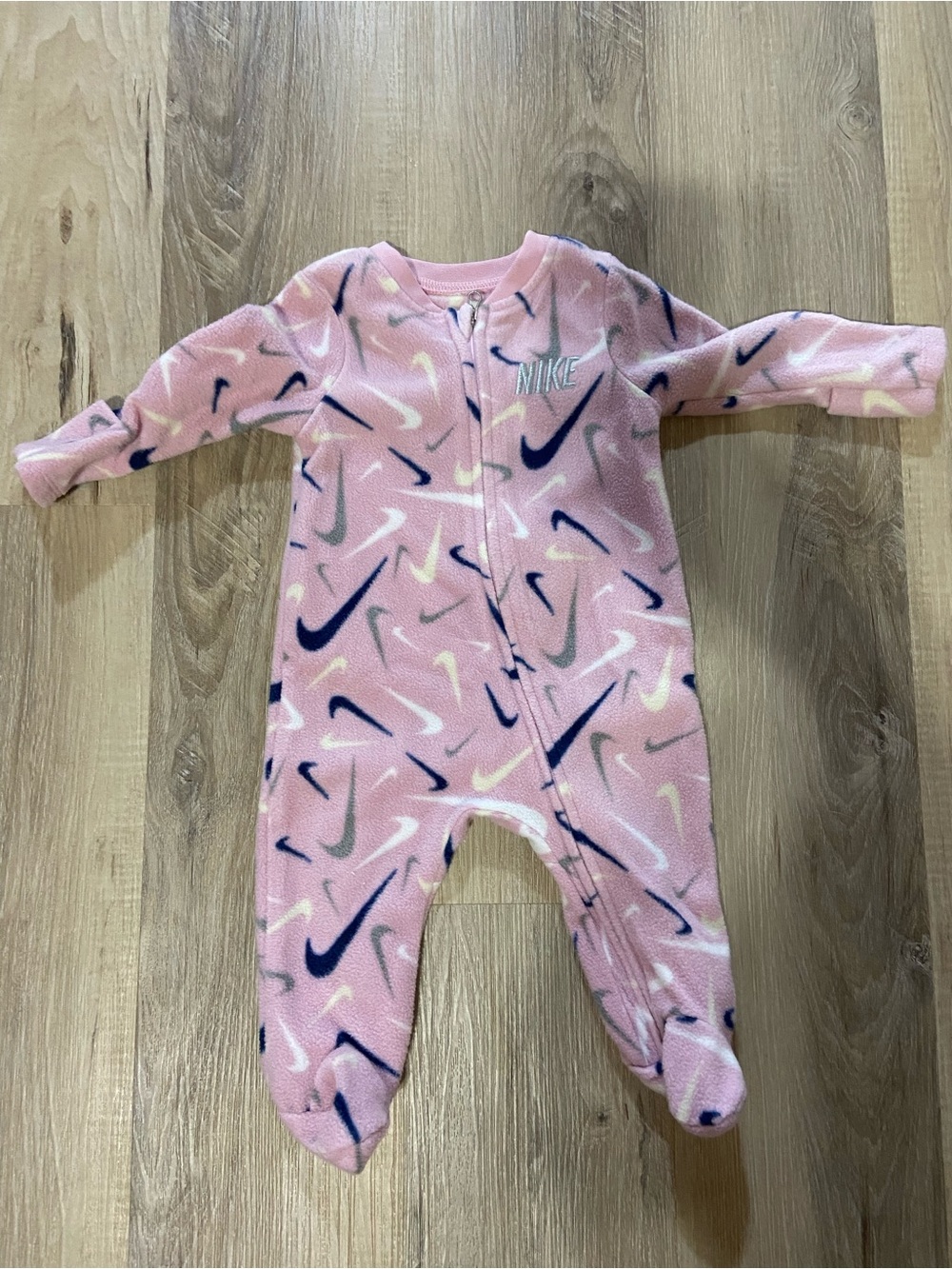 Nike Pink Swoosh Fleece Footed One-Piece